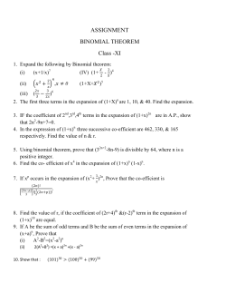 ASSIGNMENT BINOMIAL THEOREM Class -XI