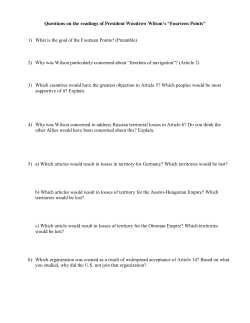 Questions on the readings of President Woodrow Wilson`s &ldquo;Fourteen