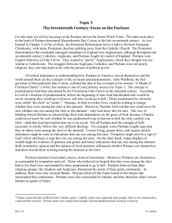 Topic 3 The Seventeenth Century: Focus on the Puritans