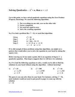 Solving Quadratics &ndash; x2