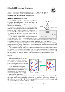 School of Physics and Astronomy Junior Honours Thermodynamics