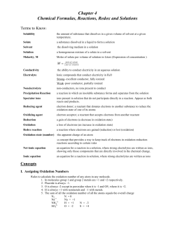 Chapter 4 Chemical Formulas, Reactions, Redox and Solutions