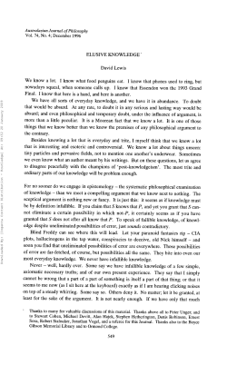 ELUSIVE KNOWLEDGE` David Lewis We know a lot. I know what