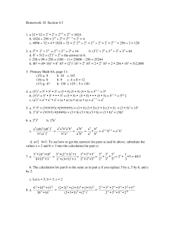 Homework 18 Section 4.3 1. a 32 &bull; 32 = 25 &bull; 25 = 25+5 = 210 = 1024
