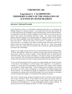 CHEMISTRY 206 Experiment 2: CALORIMETRY