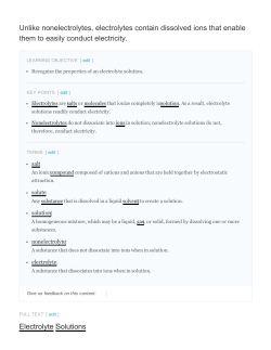 Unlike nonelectrolytes, electrolytes contain dissolved