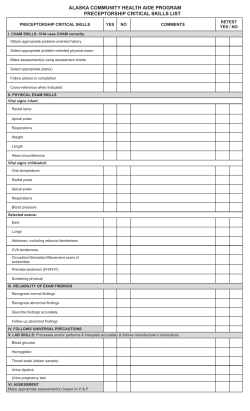 Preceptorship Skills Checklist - Community Health Aide Program