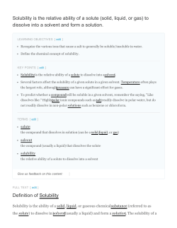 Solubility is the relative ability of a solute