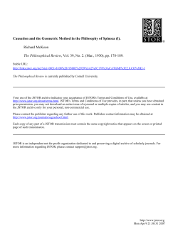 Causation and the Geometric Method in the Philosophy of Spinoza (I