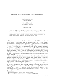 FERMAT QUOTIENTS OVER FUNCTION FIELDS Jim Sauerberg