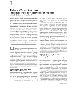 Cultural Ways of Learning: Individual Traits or