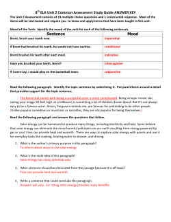 8 ELA Unit 2 Common Assessment Study Guide ANSWER KEY