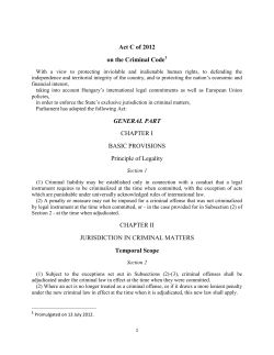 Act C of 2012 on the Criminal Code GENERAL PART CHAPTER I