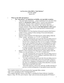 An Overview of the DMCA “Safe Harbors” 17 U.S.C. § 5121 March