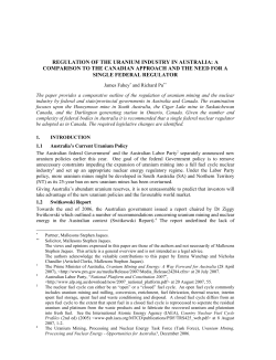 regulation of the uranium industry in australia: a