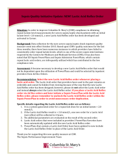 Sepsis Quality Initiative Update: NEW! Lactic