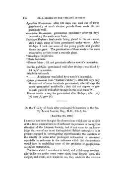 On the Vitality of Seeds after prolonged Submersion in the Sea