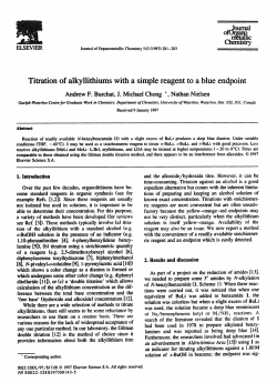 o Chemistry Titration of alkyllithiums with a simple reagent to a blue