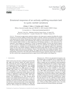 Erosional response of an actively uplifting mountain belt to