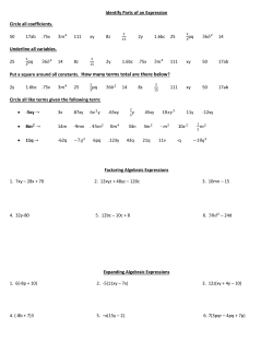 Identify Parts of an Expression Circle all coefficients. 50 17ab .75x 3