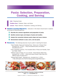 Pasta: Selection, Preparation, Cooking, and Serving