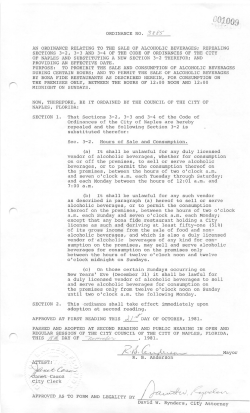 AN ORDINANCE RELATING TO THE SALE OF ALC