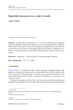 Hyperbolic discount curves: a reply to Ainslie