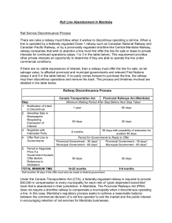 Rail Line Abandonment in Manitoba Rail Service Discontinuance