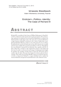 Eroticism&mdash;Politics&mdash;Identity: The Case of Richard III