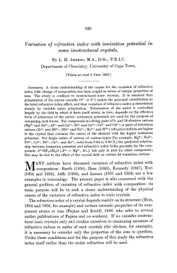 Variation of refractive index with ionization potential in some