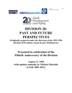 DIVISION 20: PAST AND FUTURE PERSPECTIVES