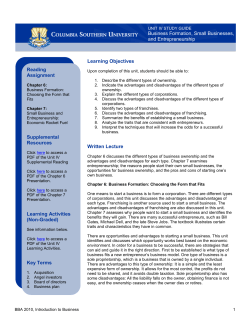 Business Formation, Small Businesses, and Entrepreneurship