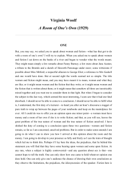 A Room of One`s Own - Virginia Woolf (1929)