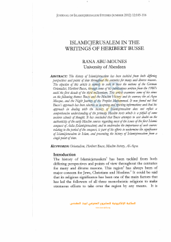 ISLAMICJERUSALEM IN THE WRITINGS OF HERIBERT BUSSE
