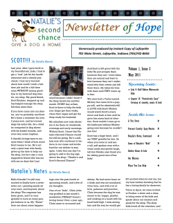 Newsletter of Hope - Natalie`s Second Chance