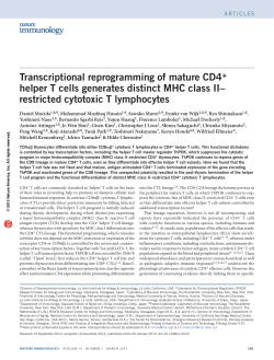 Transcriptional reprogramming of mature CD4+ helper T cells