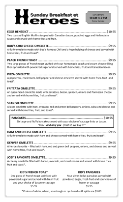 Sunday Breakfast Menu