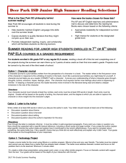 Deer Park ISD Junior High Summer Reading Selections