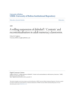 A willing suspension of disbelief?: `Contexts` and recontextualisation