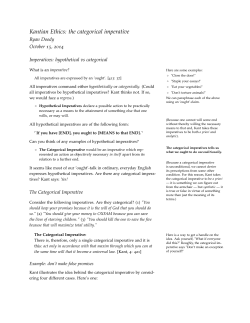 Kantian Ethics: the categorical imperative