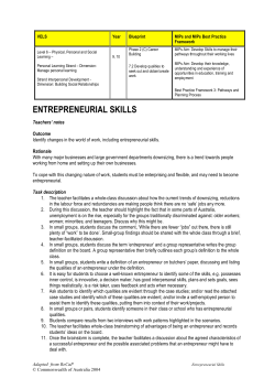 Entrepreneurial Skills - Department of Education and Training