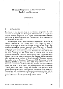 Thematic Progression in Translation from English into Norwegian 1