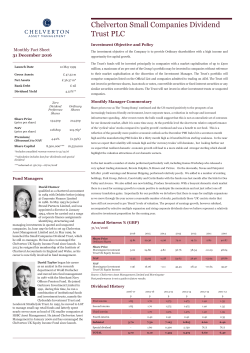 Chelverton Small Companies Dividend Trust plc &ndash; Monthly