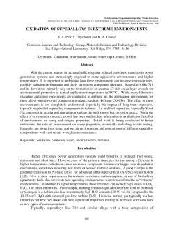 Oxidation of Superalloys in Extreme Environments