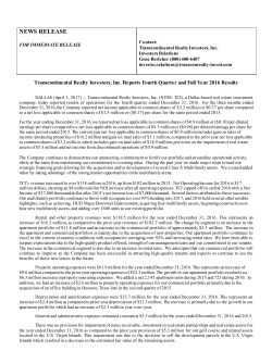 PRESS RELEASE - Transcontinental Realty Investors