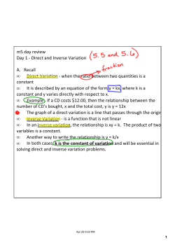 m5 day review Day 1 ‐ Direct and Inverse Variation A. Recall &bull; Direct