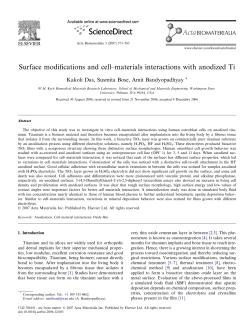 Surface modifications and cell&ndash;materials interactions with anodized Ti