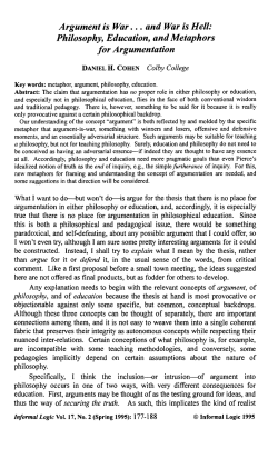 Argument is War . .. and War is Hell: Philosophy, Education, and