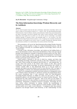 The Data-Information-Knowledge-Wisdom Hierarchy - ISKO C-US