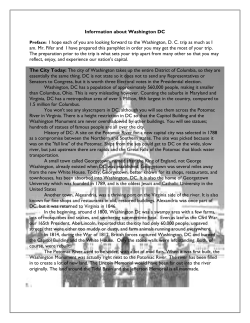 Information about Washington DC Preface: I hope each of you are